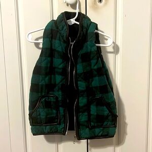 Toddler green and black buffalo plaid vest.